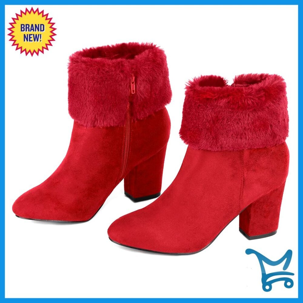 Faux Fur Chunky Heel Ankle Boots for Office Party Casual Wear